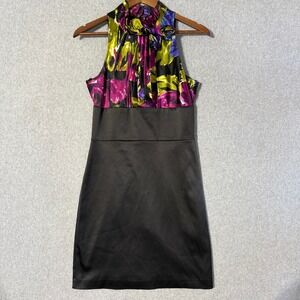 NW Collections Women Floral Print Halter Neck Cocktail Dress Black Size 4